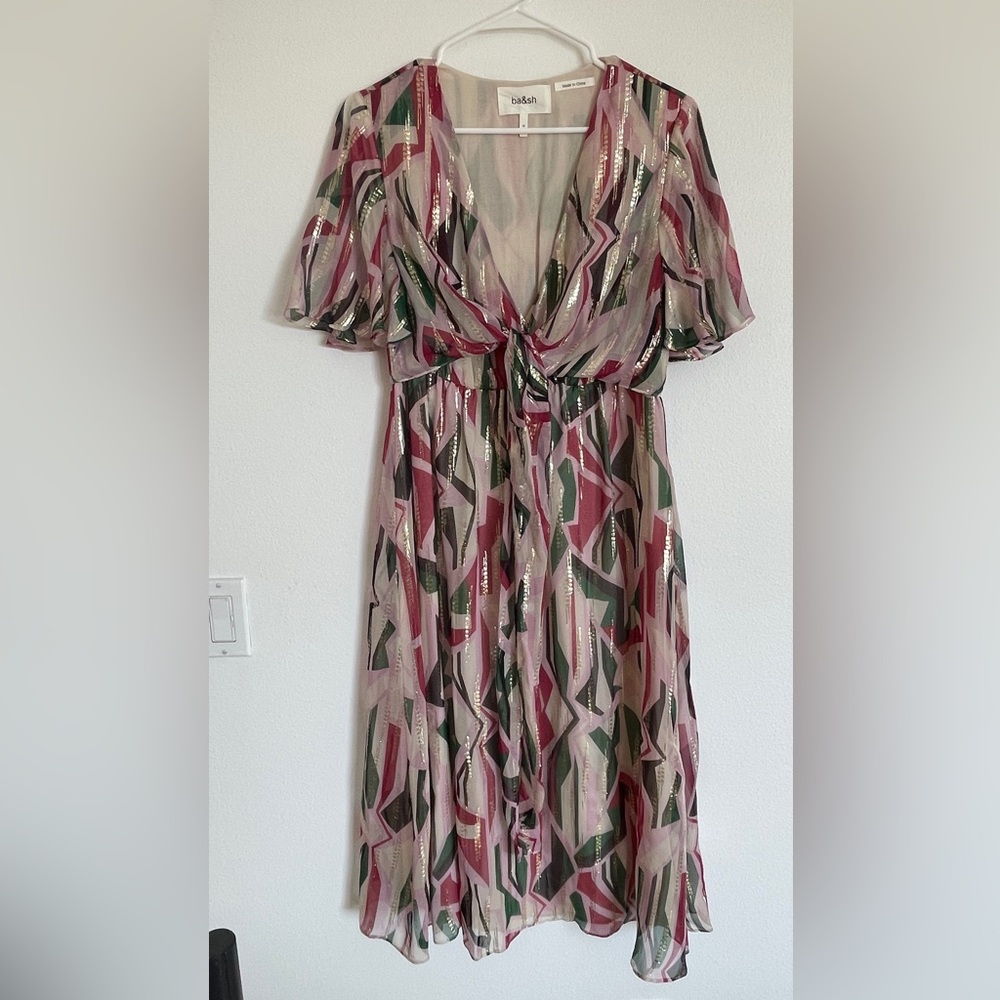 Ba&sh Beryl Silk Metallic Midi Dress